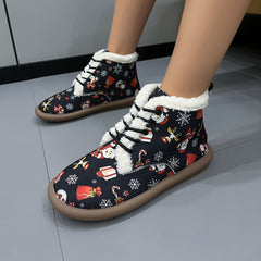 Women's Lace-Up Christmas Snow Boots Fleece-Lined Thermal Ankle Boots