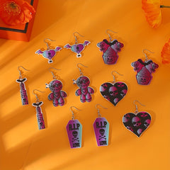 Heart Skull Bat Halloween Dangle Earrings Goth Style Ghost Ornaments