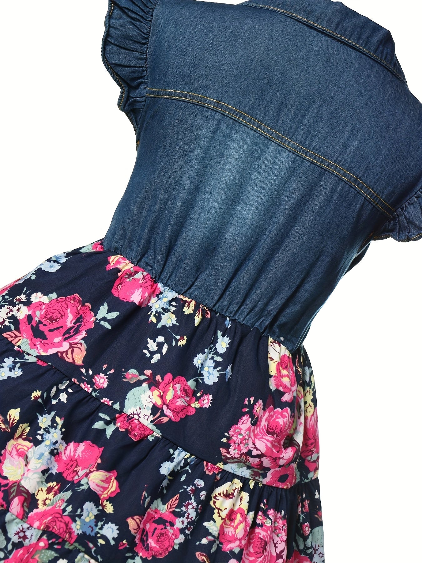 Girl's Collared Floral Tunic Dress For Party Going Out