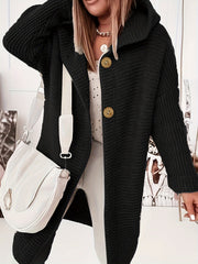  Solid Knit Long Sleeve Hooded Sweater Cardigan