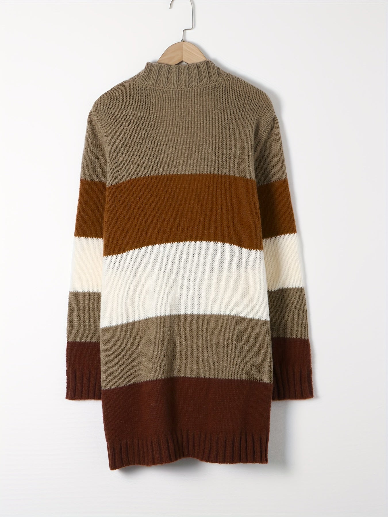  Colorblock Long Sleeve Button Up Sweater Cardigan With Pockets