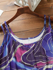  Casual Tank Top Women's Plus Marble Print Split Strap Round Neck
