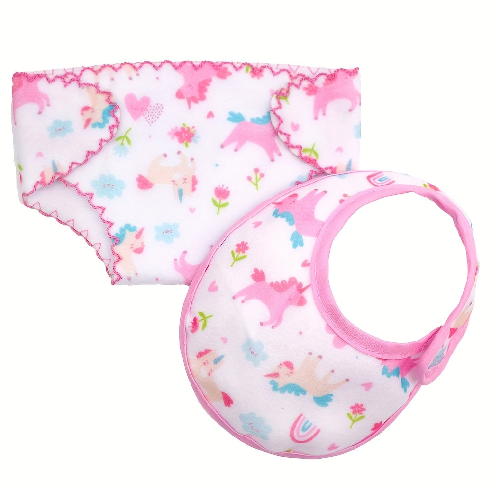 Animal Pattern Baby Doll Diaper and Bib Set for 14-18 Inch Dolls