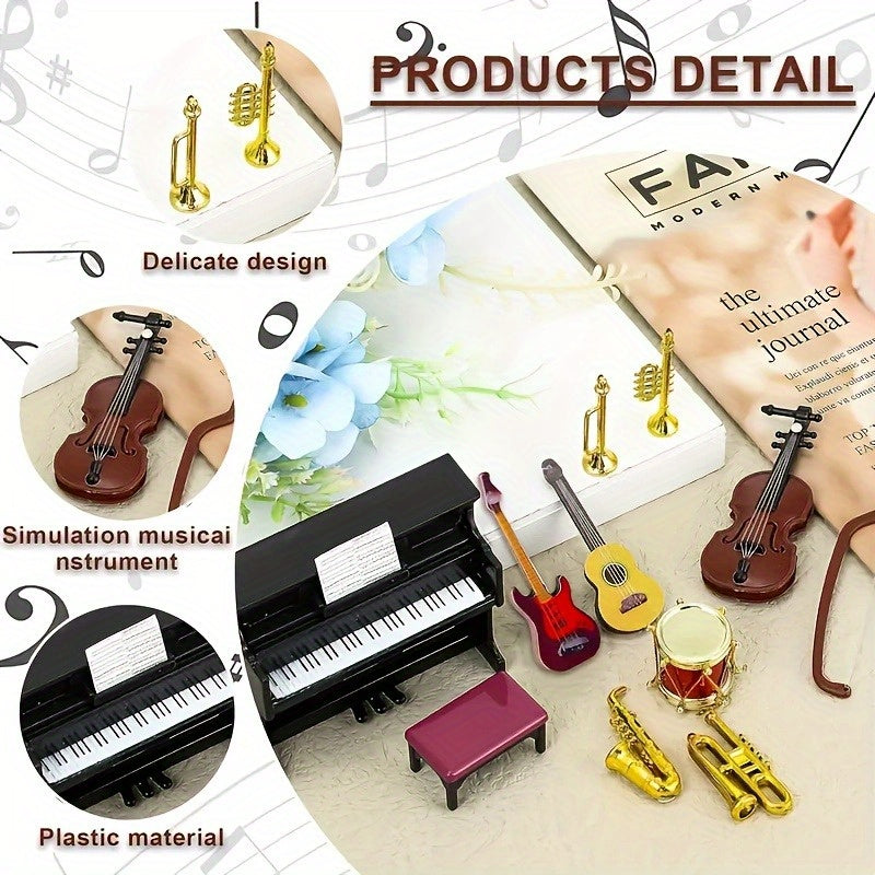 11pcs Musical Instruments Set 1 12 Scale Piano Guitar Violin & Saxophone Models