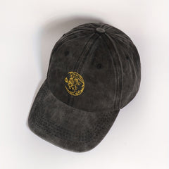 Vintage Moon Embroidery Baseball Cap Unisex Washed Gray Dad Hat