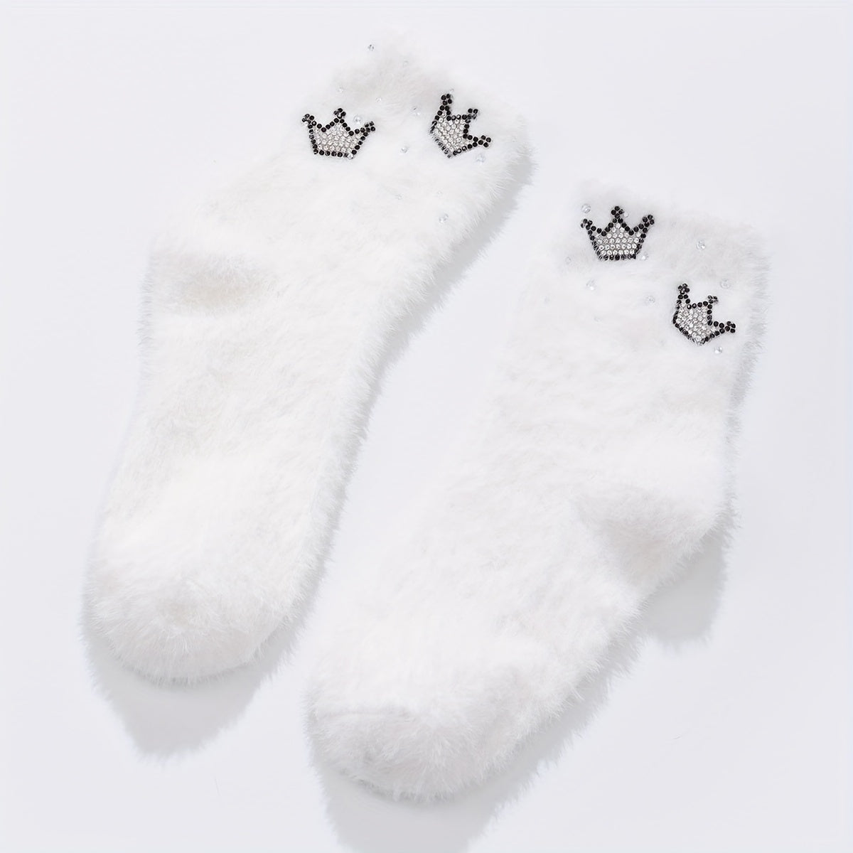 Crown Rhinestone Socks Comfy Warm Fuzzy Women's Stockings