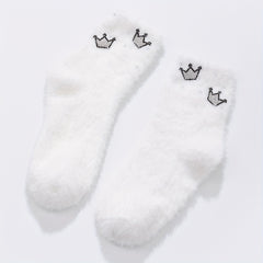 Crown Rhinestone Socks Comfy Warm Fuzzy Women's Stockings