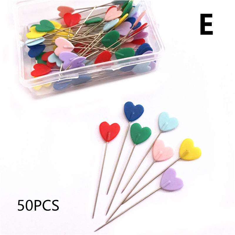 50pcs Patchwork Fixing Needle Quilting Pins Heart & Flower Shaped Pin