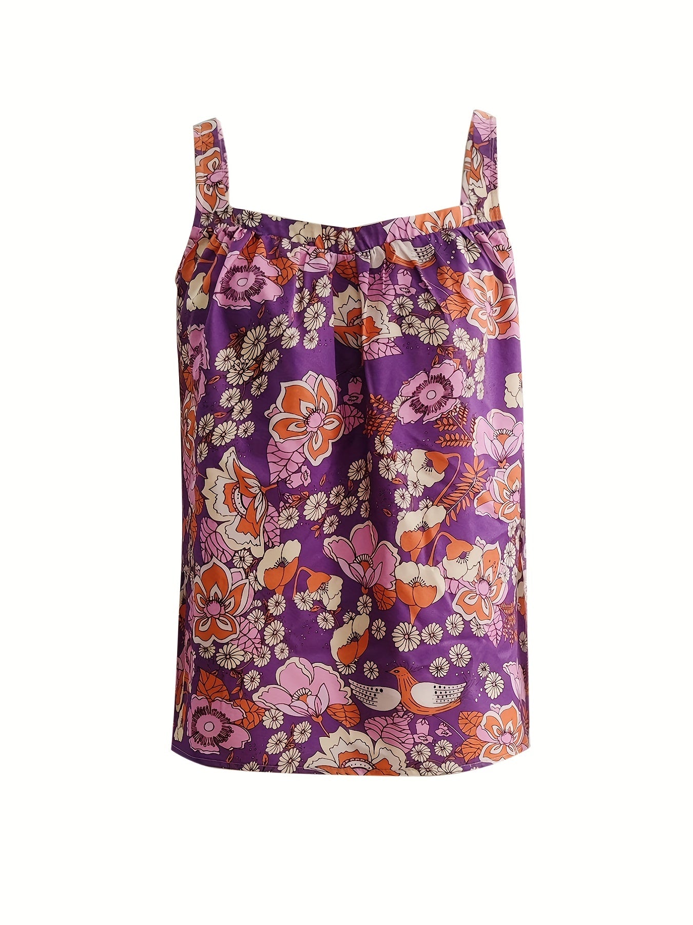 Floral Print Pleated Cami Top Women's Sleeveless Top