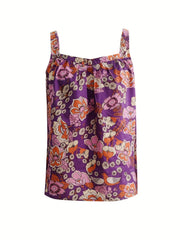 Floral Print Pleated Cami Top Women's Sleeveless Top