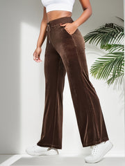 Women's Plus Velvet Drawstring Wide Leg Trousers