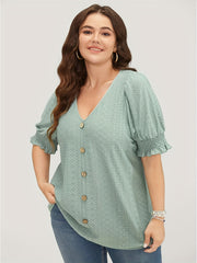  Eyelet Embroidered Puff Sleeve Blouse