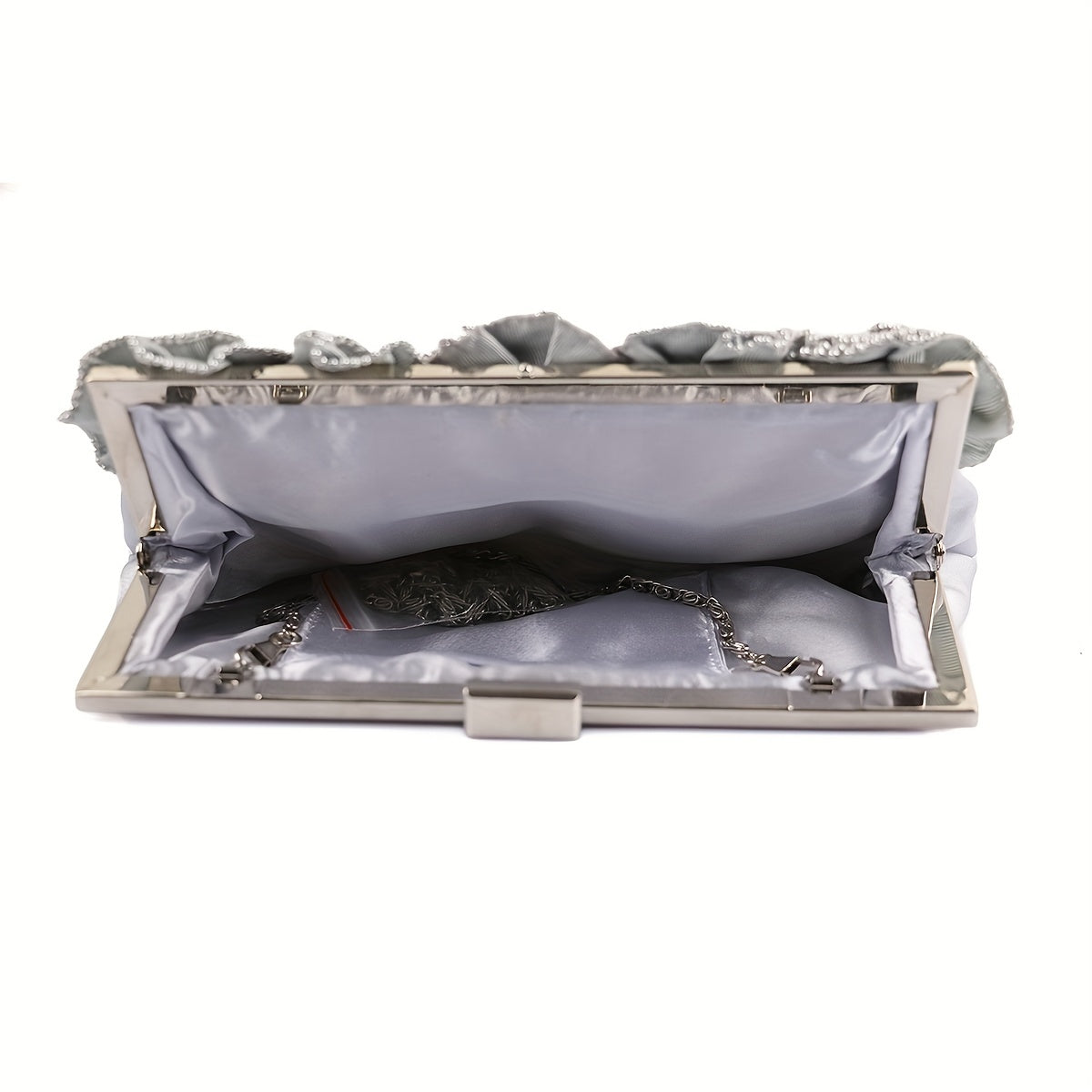 Pleated Flower Kiss Lock Metal Chain Clutch Elegant Textured Frame Purse