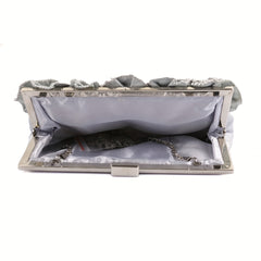 Pleated Flower Kiss Lock Metal Chain Clutch Elegant Textured Frame Purse