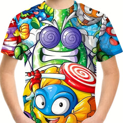 Boys' 3D Cartoon Graphic Tee - Summer Outdoor Wear