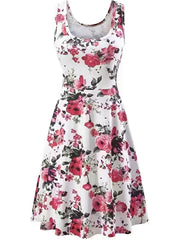  Floral Print Round Neck Stretch Tank Dress