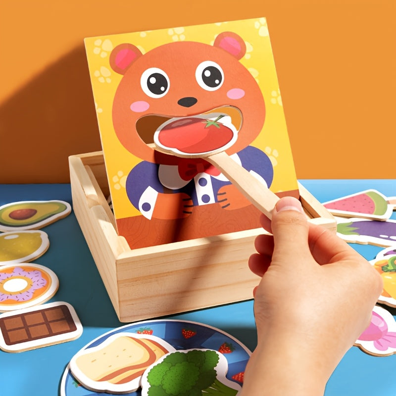 Little Bear Feeding Game Wooden Fine Motor Skill Toy for Kids