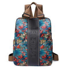 Flower Print Nylon Backpack Large Capacity Laptop Bag with Adjustable Strap