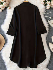  Abstract Print Long Sleeve Button Up Shirt Dress