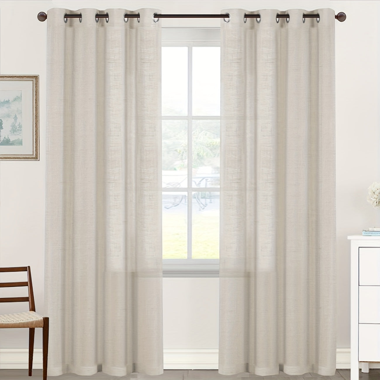 Light Filtering Linen Curtains Semi Sheer Drapes for Living Room