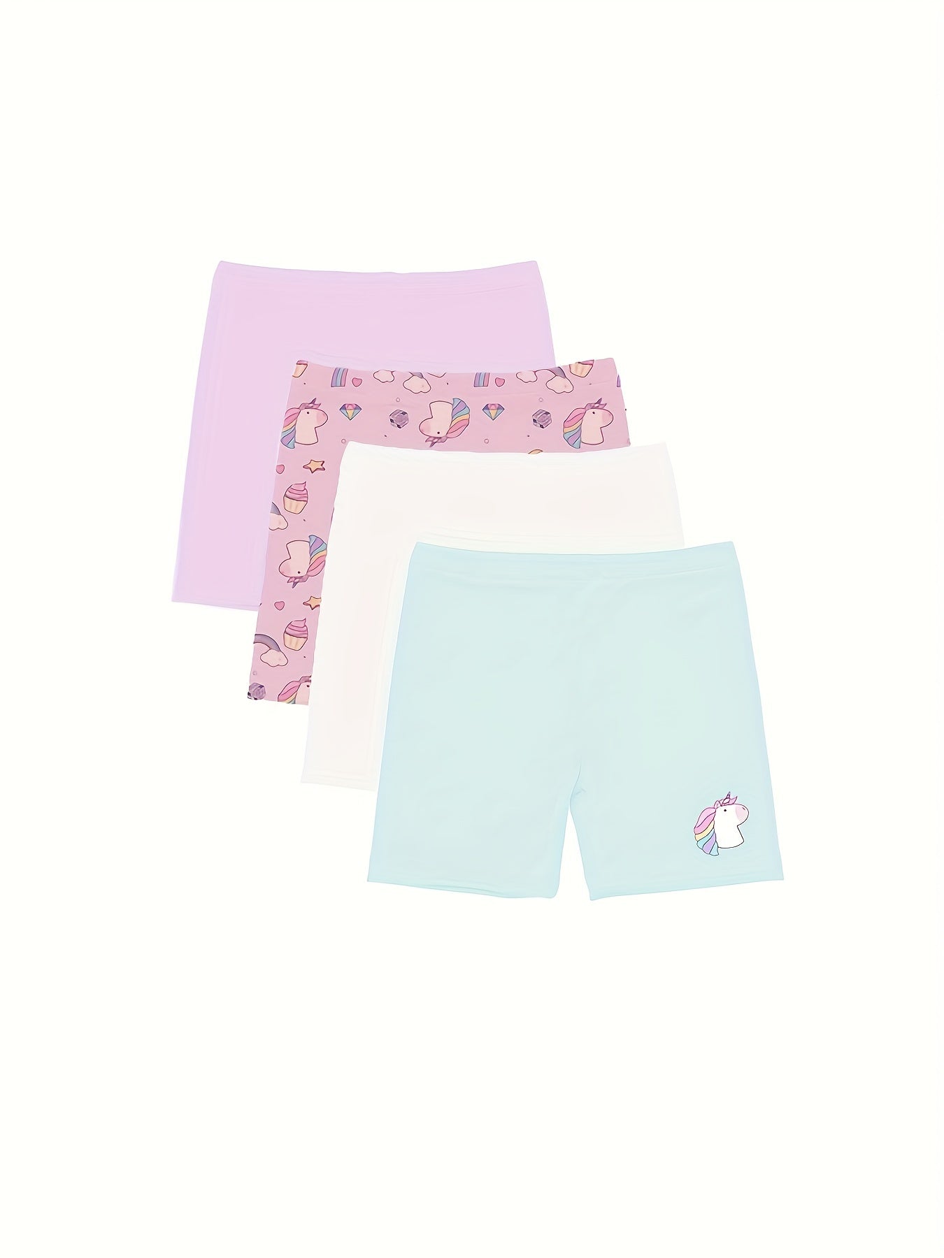 4pcs Girl's Cartoon Print Comfy Bike Shorts Safety Set