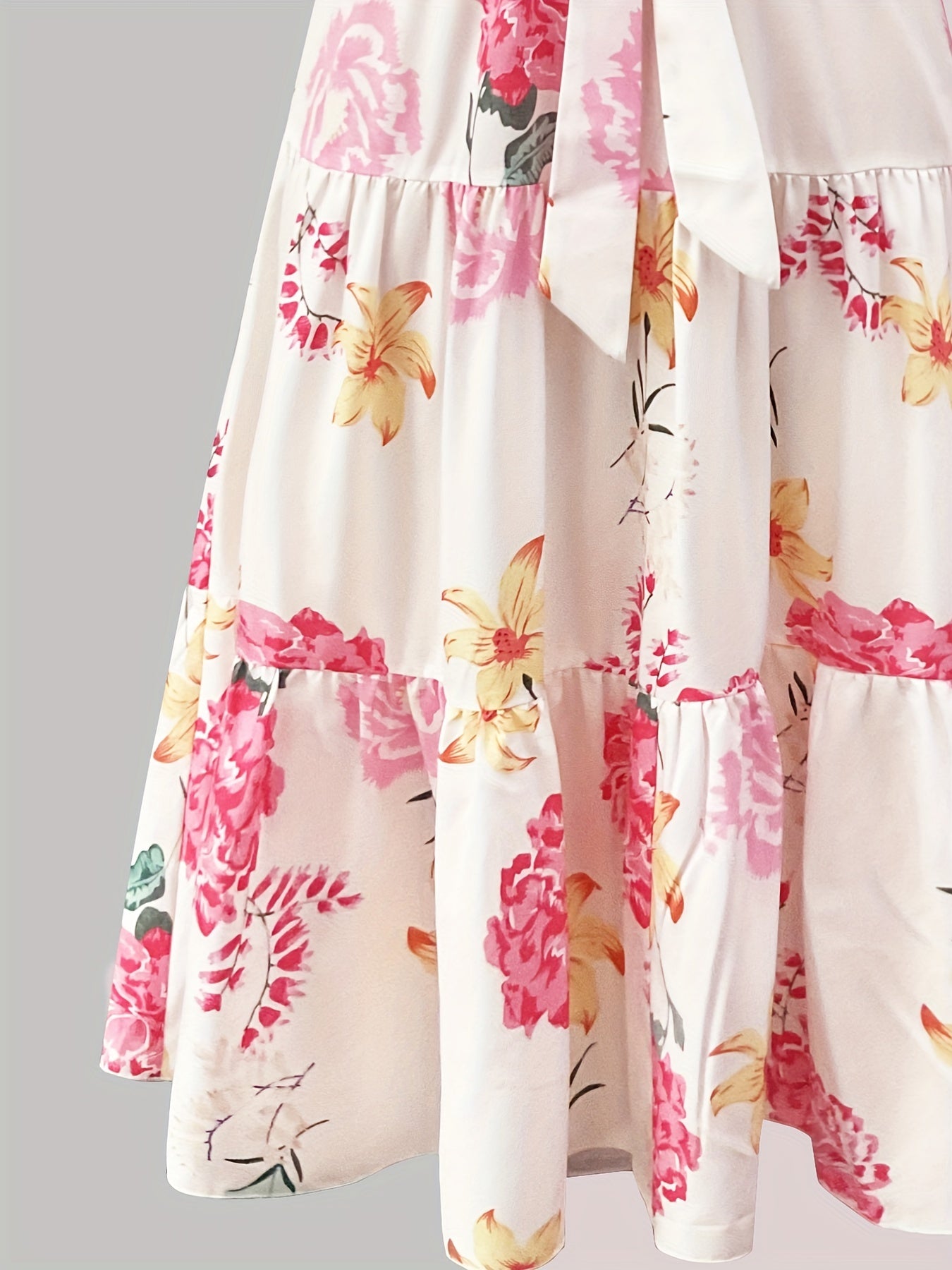  Floral Print Butterfly Sleeve Smock Pleated Dress
