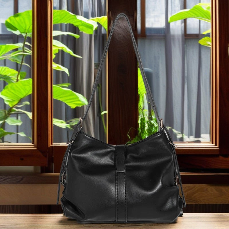 Cream Leather Shoulder Bag with Detachable Strap