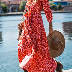  Boho Dress Allover Print Maxi Shirt Dress