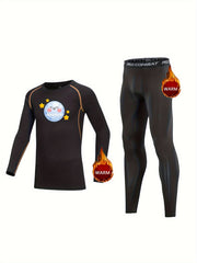 Kids Compression Fleece Sets Moon Pattern Long Sleeve Crew Neck Pullover