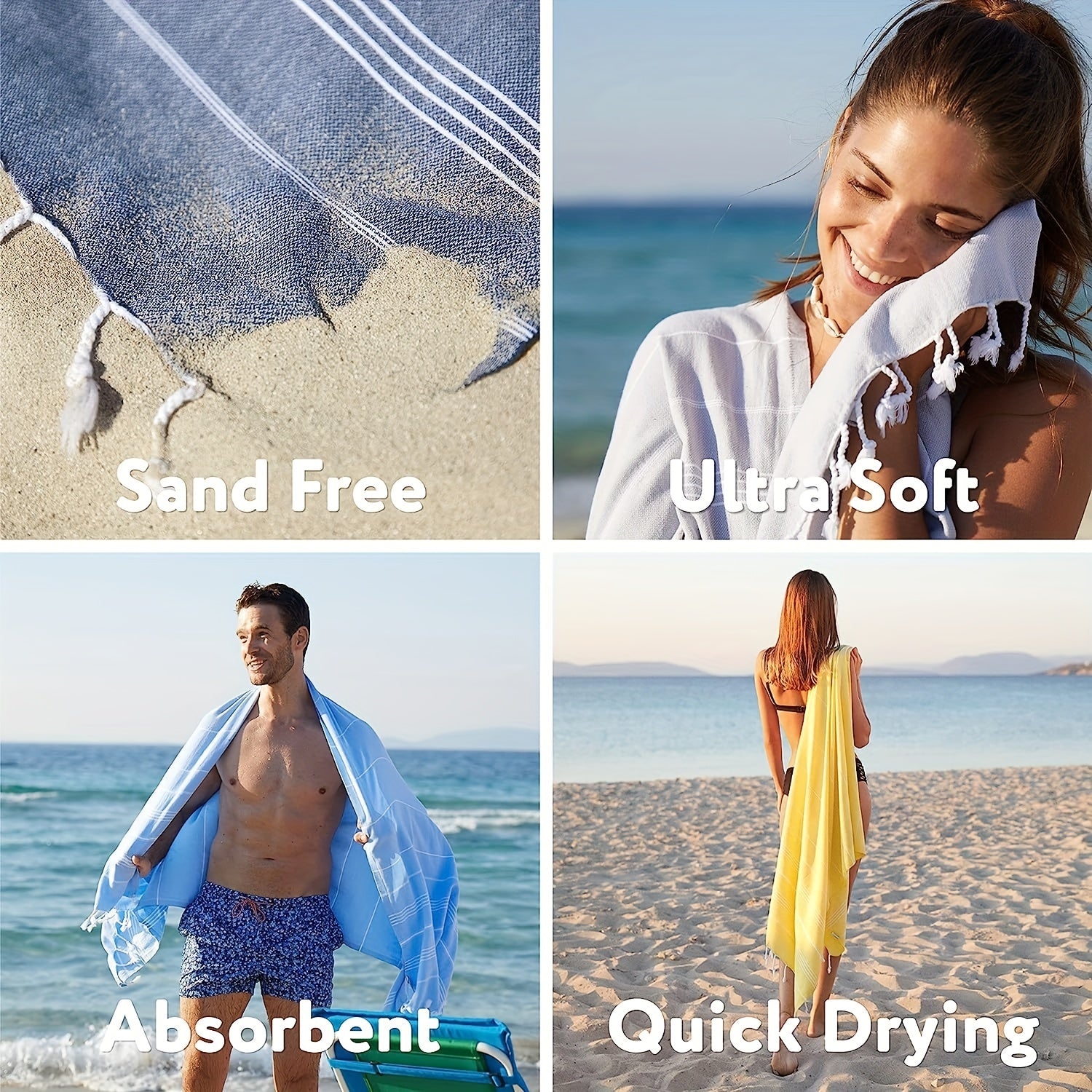 Striped Beach Towel with Tassels Soft Absorbent Quick Drying