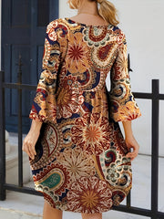  Boho Dress Women's Plus Paisley Print Bell Sleeve Dress