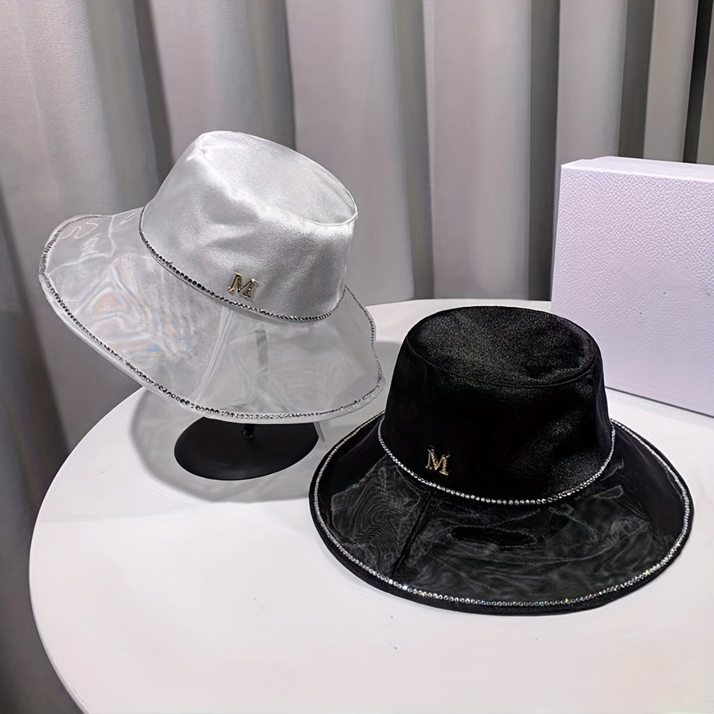 Mesh Bucket Hat Rhinestone Sun Hat Organza Lightweight