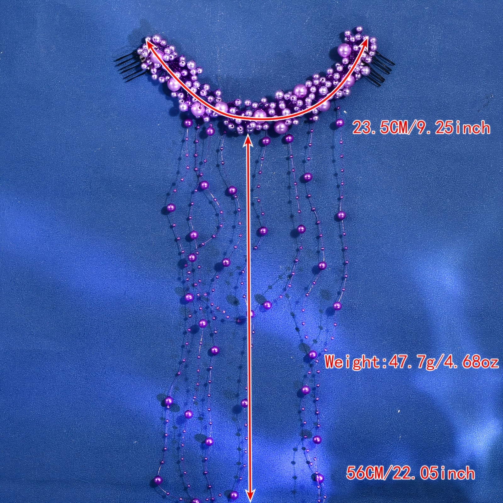 Vintage Bridal Hair Accessory Purple Beaded Tassel Veil with Floral Headpiece