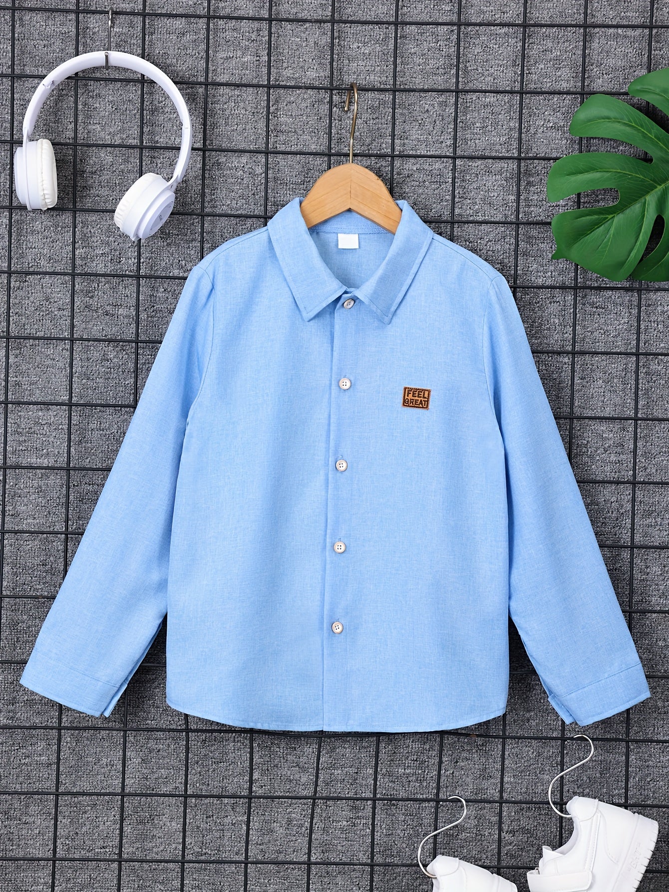 Boys Feel Great Embroidered Shirts Long Sleeve Button Down Tops