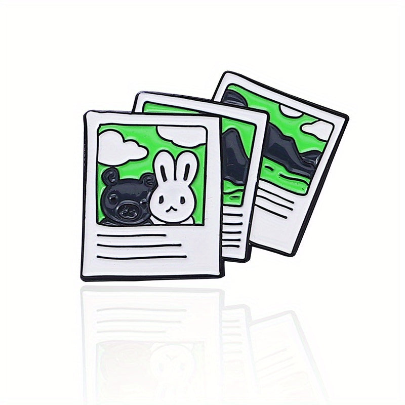 Camera Film Lens Enamel Brooch Cartoon Rabbit Bear Photo Lapel Pin