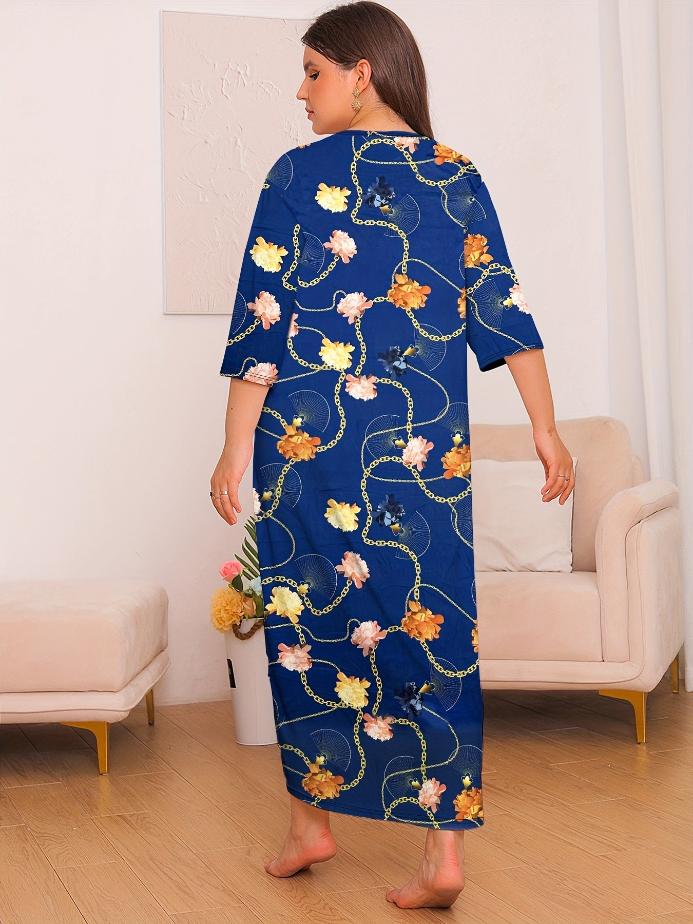  Floral & Chain Print Nightdress