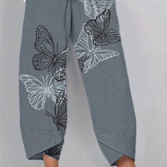  Butterfly Print Wide Leg Cropped Pants