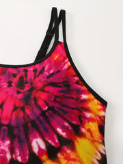  Vacay Tankini Set Tie Dye Round Neck Cami Top & Boyshorts Swimsuit