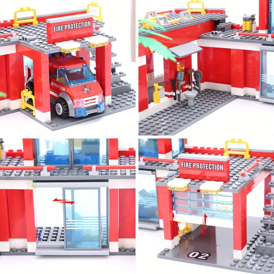 774pcs City Fire Station Building Blocks Firefighter Truck Helicopter Toys