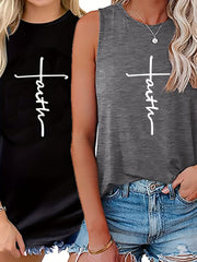 Faith Print 2pcs Tank Top Set Sleeveless Crew Neck Casual Two piece Set