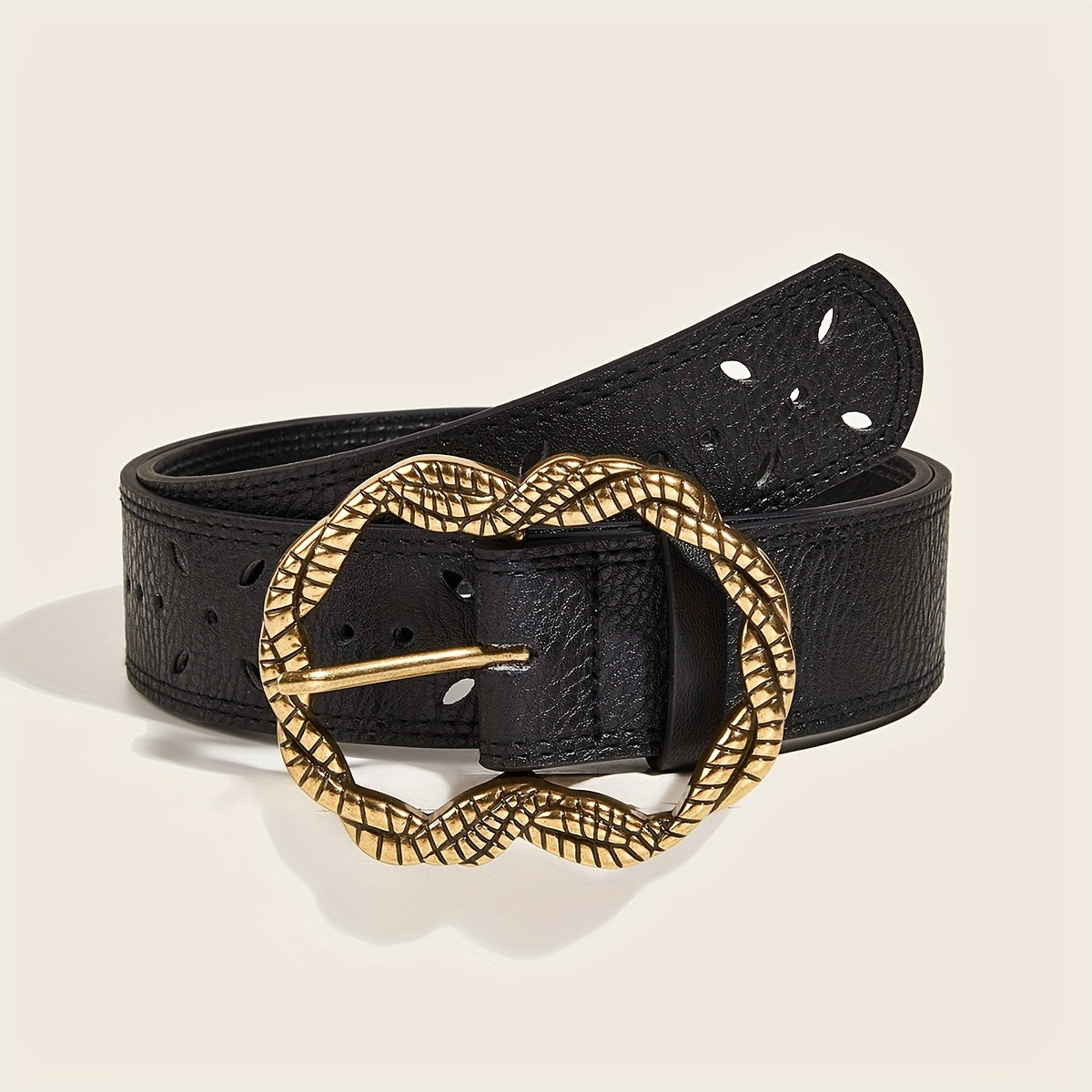 Irregular Hollow Buckle Wide Belt Geometric PU Waistband for Party Prom