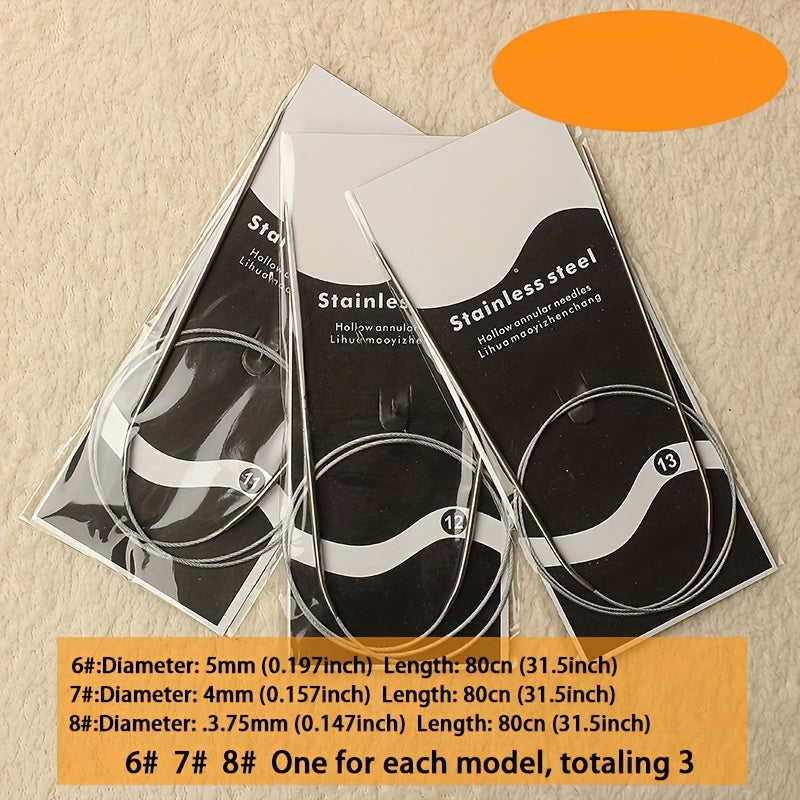 3pk Stainless Steel Circular Needles Sweater Knitting Set
