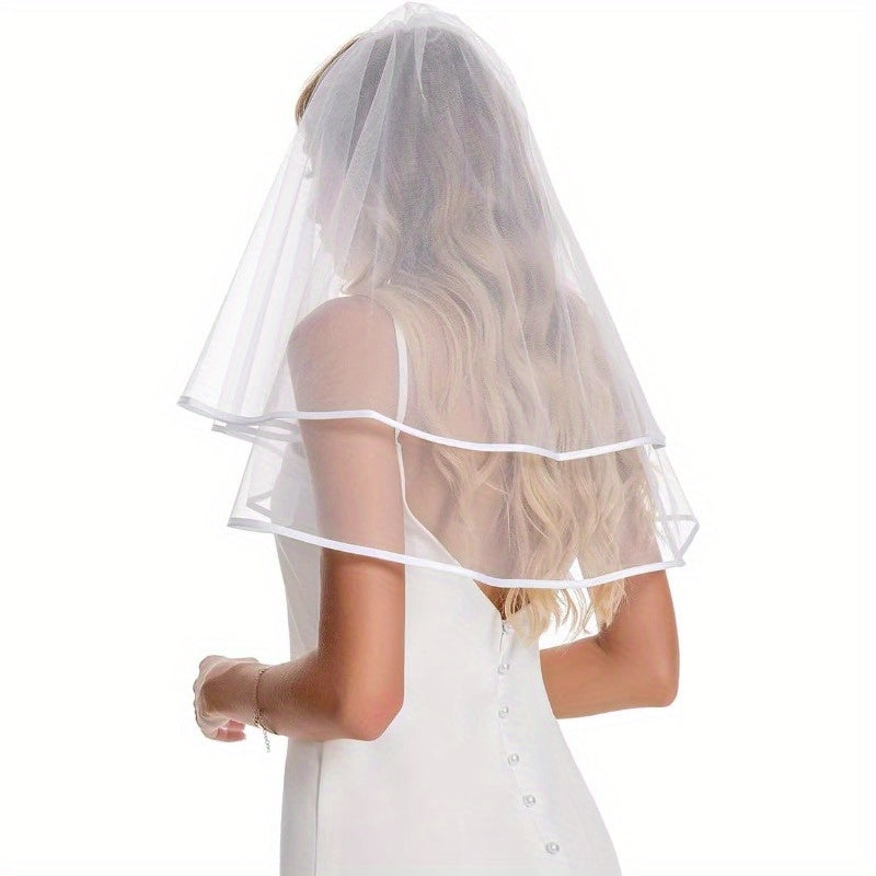 Short 2 Tier Sheer Tulle Wedding Veil Lightweight Accessory