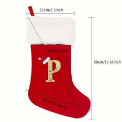 50cm Red Velvet Initial Christmas Stockings Embroidered Letter Stockings