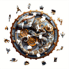 Steampunk Chameleon Wooden Puzzle with Golden Gears