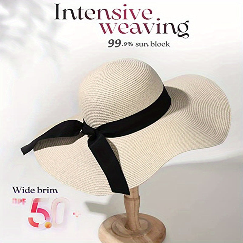Wide Brim Sun Hat Oversized Straw Beach Hats Foldable Women Sunshade Straw Hats