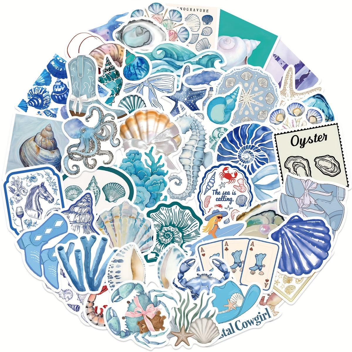 50pcs Coastal Girl Vinyl Stickers Ocean Themed Cartoon Decals for Laptop Water B
