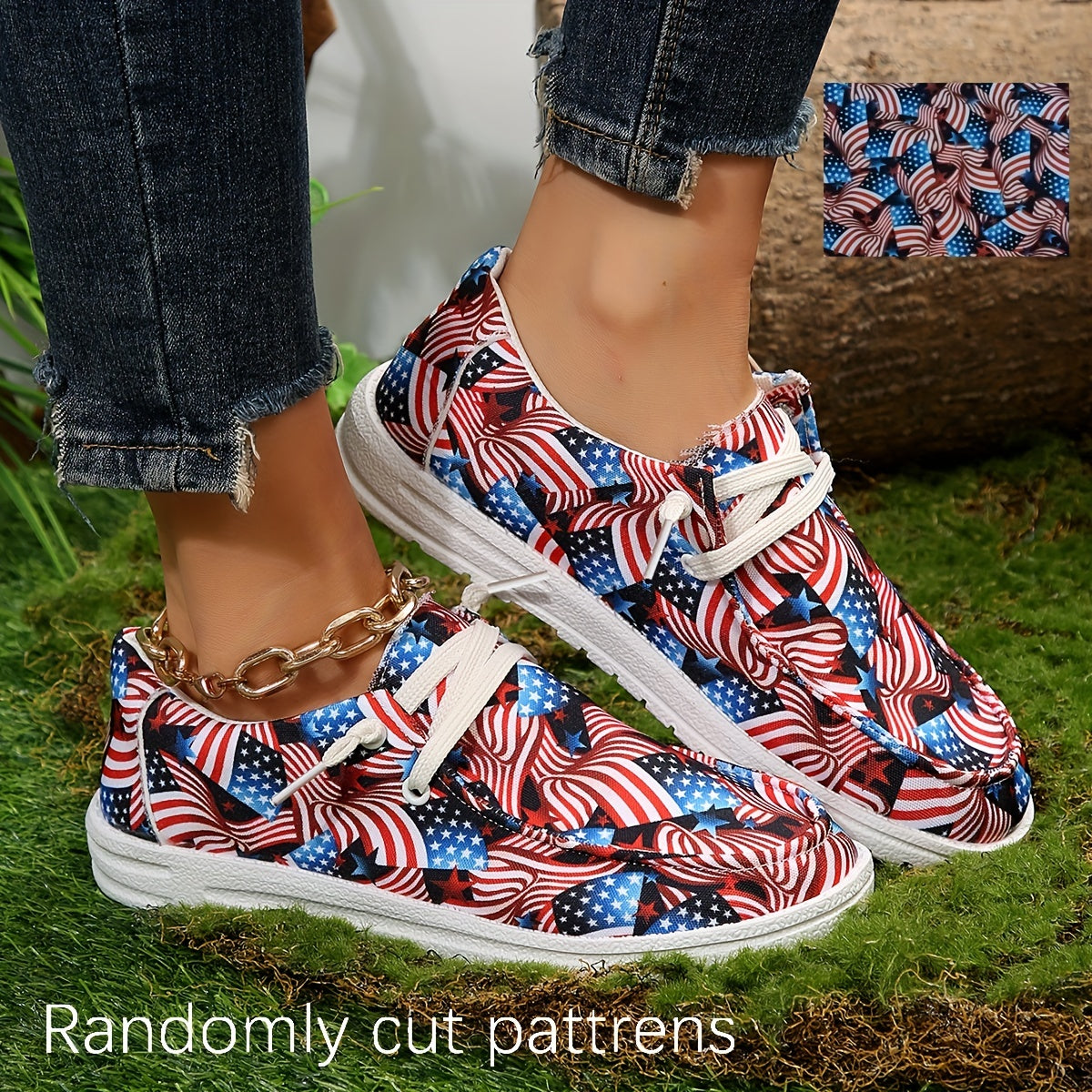 Women's Print Canvas Shoes Lightweight Slip On Flat Casual Walking Shoes