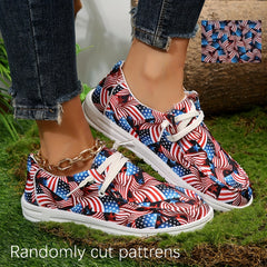 Women's Print Canvas Shoes Lightweight Slip On Flat Casual Walking Shoes