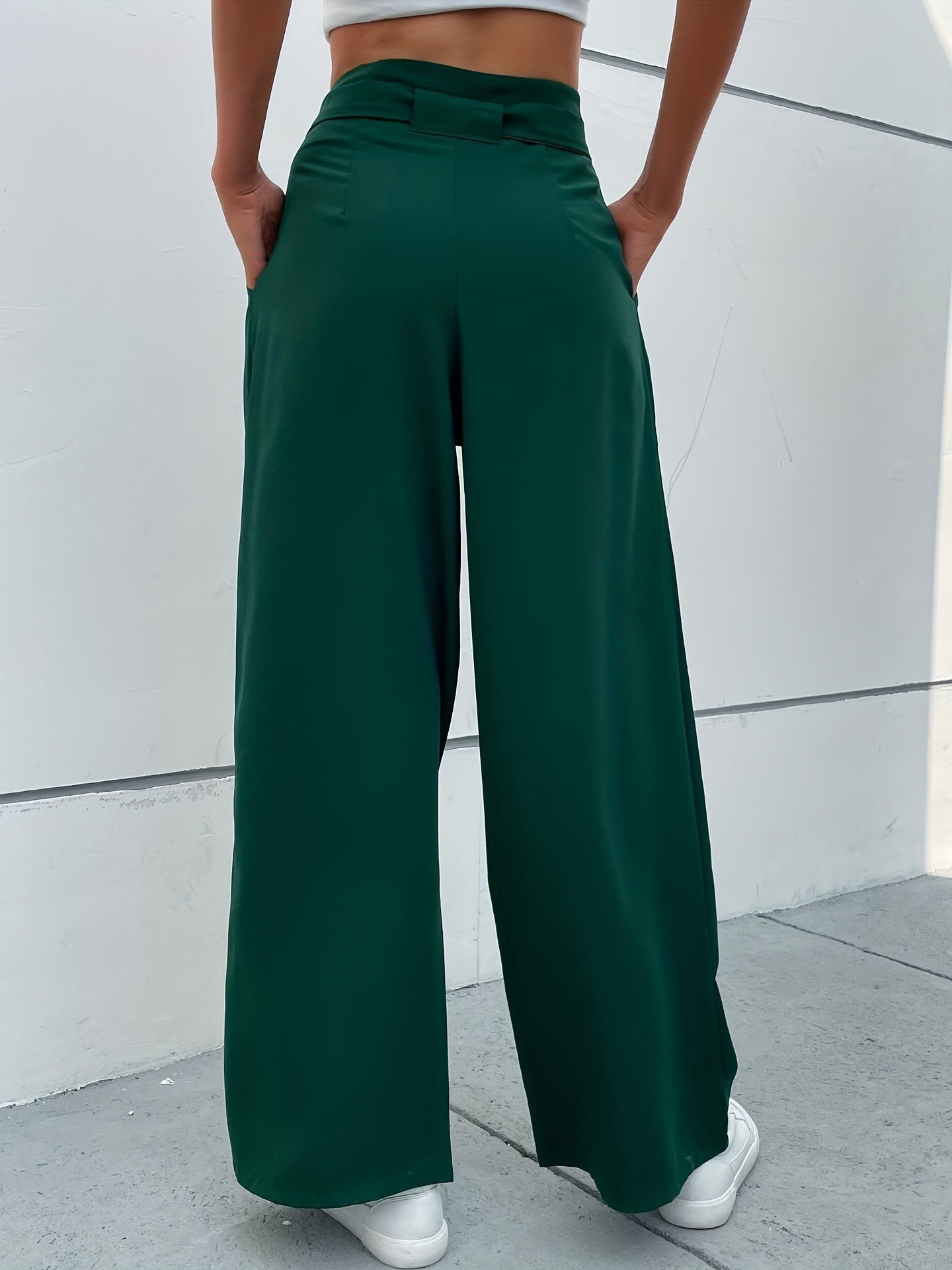 Solid Wide Leg Pants Women's Clothing